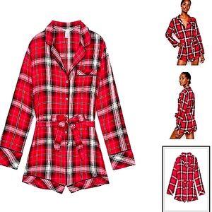 NWOT Victoria’s Secret Flannel Tie Plaid Romper, S
